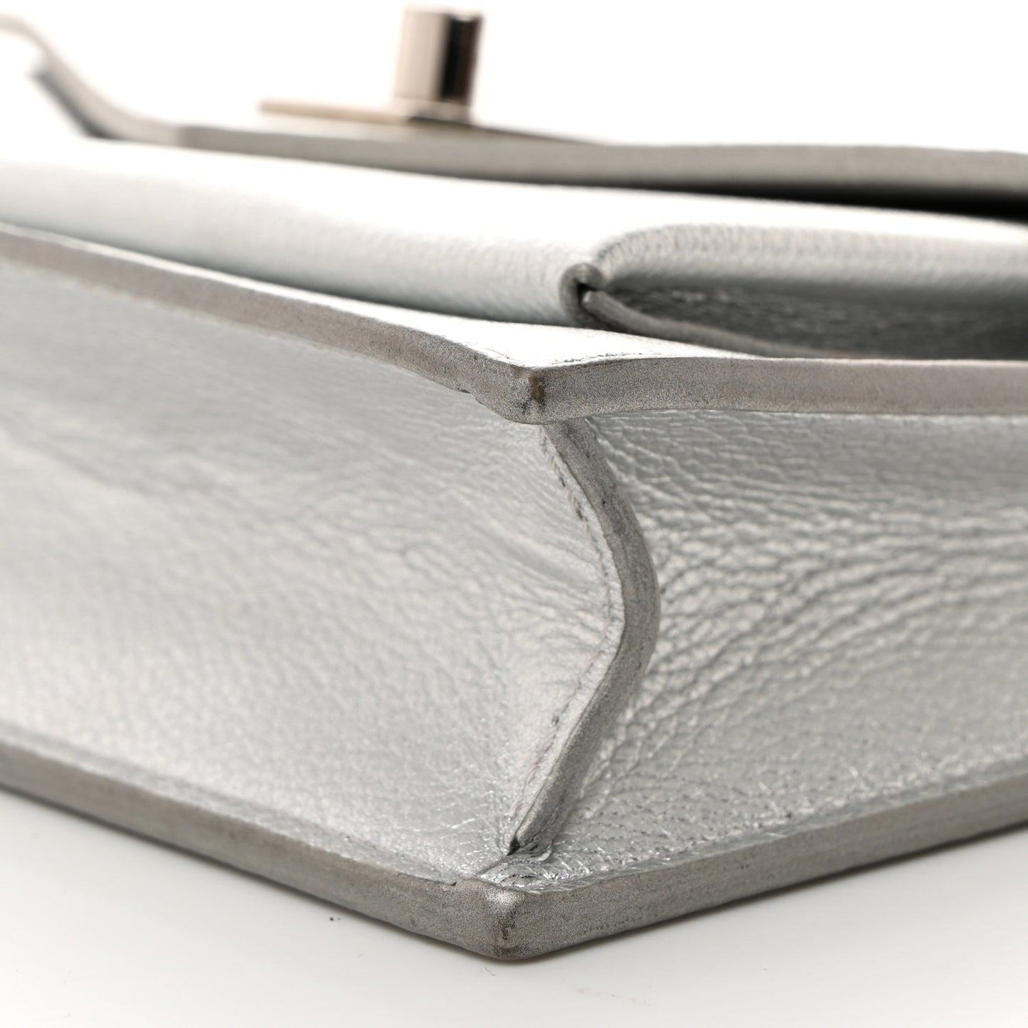 Metallic Soft Calfskin Mylockme Chain Pochette Silver