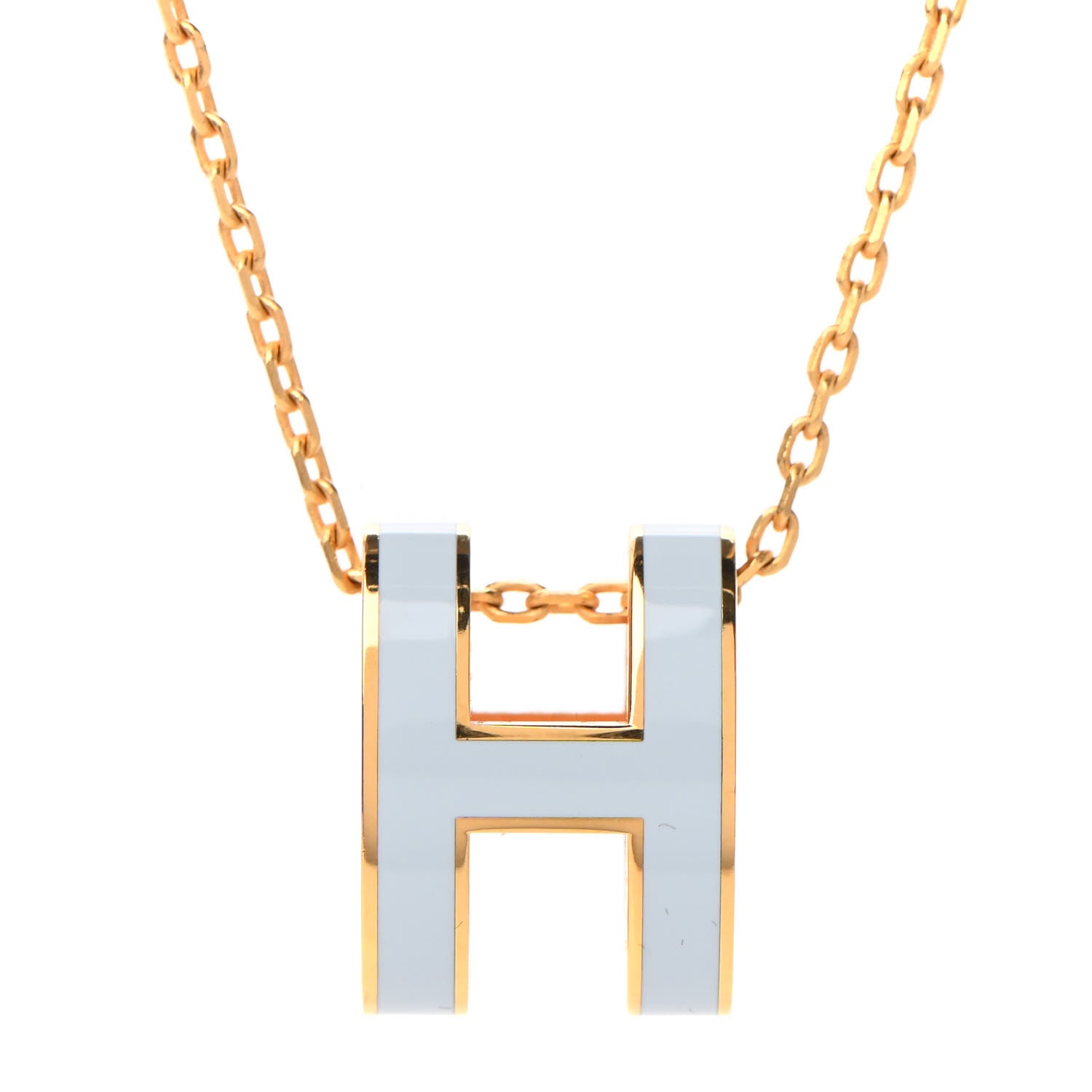 Hermes Lacquered Gold Pop H Pendant Necklace Bleu Pastel 4 of 8