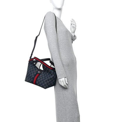 Gucci Denim GG Monogram Web Small Giglio Tote Blue White 2 of 10