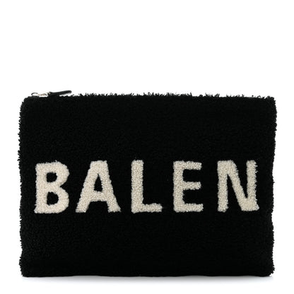 Balenciaga Sheepskin Shearling Contrasted Logo Large Zip Pouch Black 1 of 7