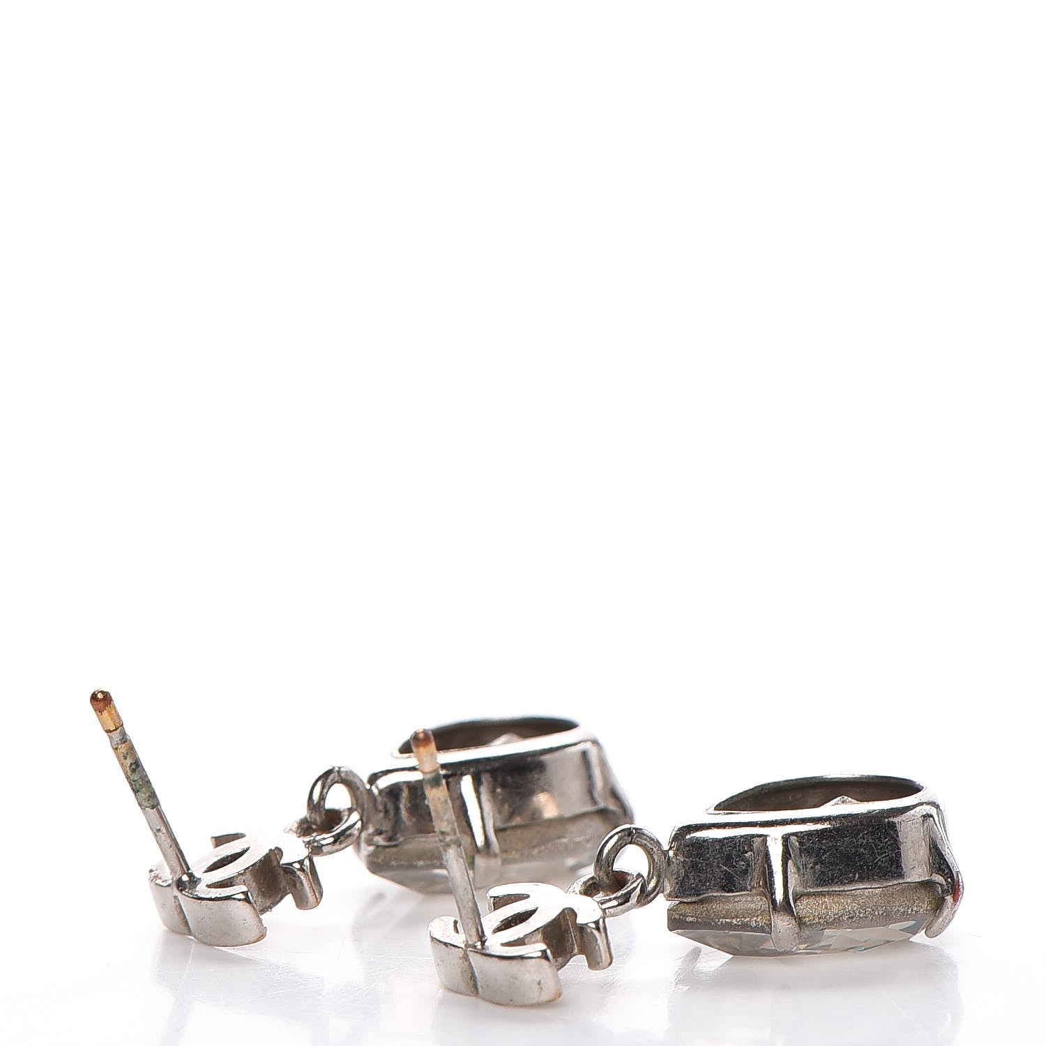 Chanel CC Crystal Drop Earrings Silver 3 of 6