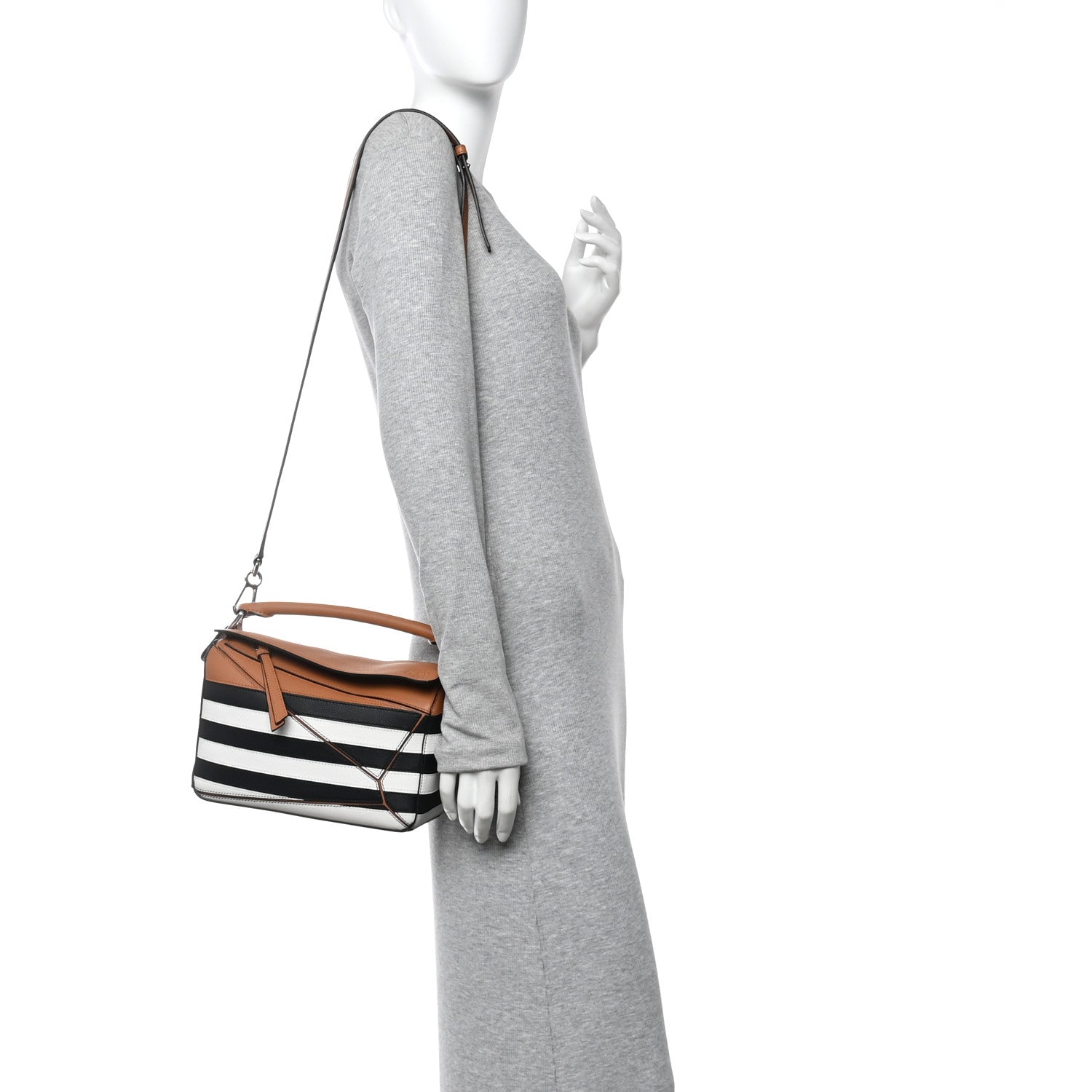 Loewe Calfskin Marine Stripe Small Puzzle Bag Tan Black White 2 of 9
