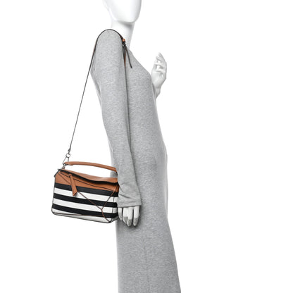 Loewe Calfskin Marine Stripe Small Puzzle Bag Tan Black White 2 of 9