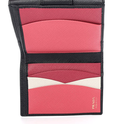 Prada Saffiano Multicolor Compact Flap Wallet Black Ibisco 5 of 8