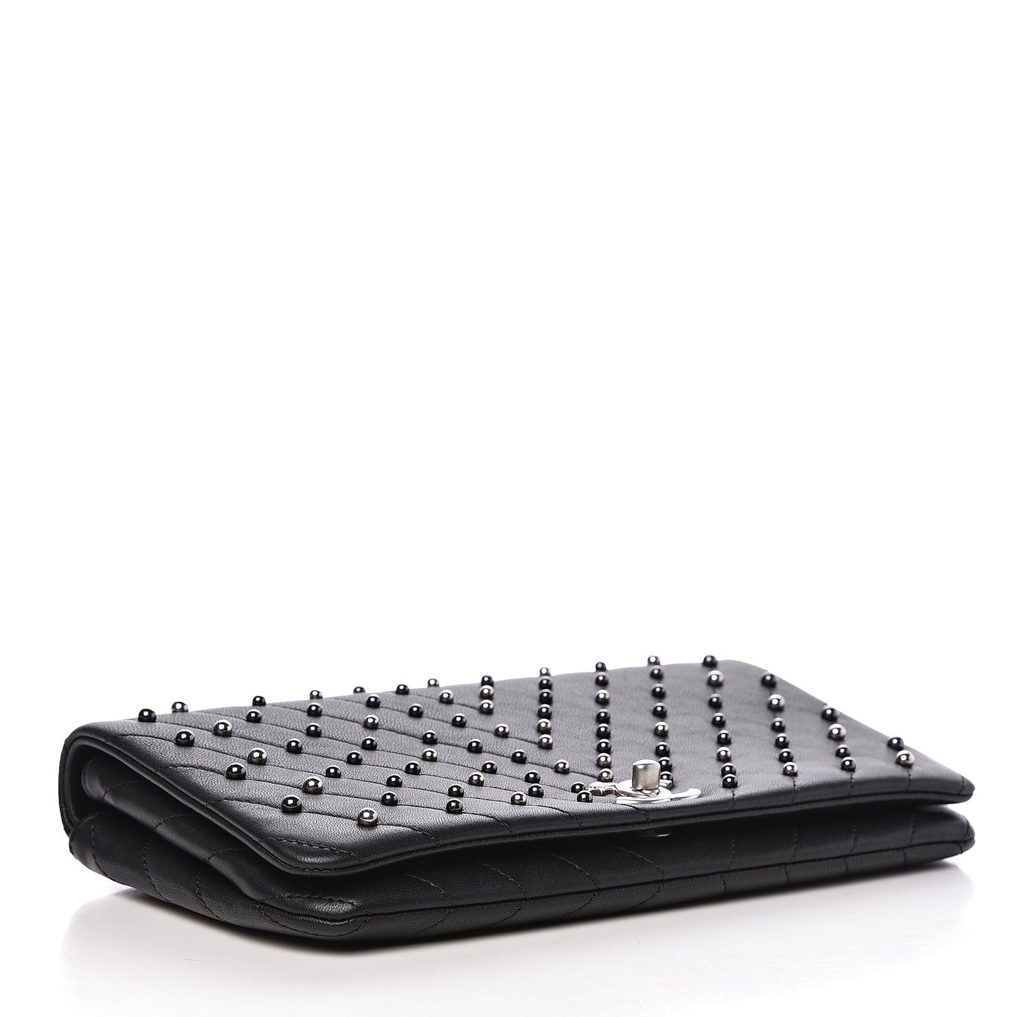 Lambskin Chevron Quilted Studded Stud Wars Flap Clutch Black
