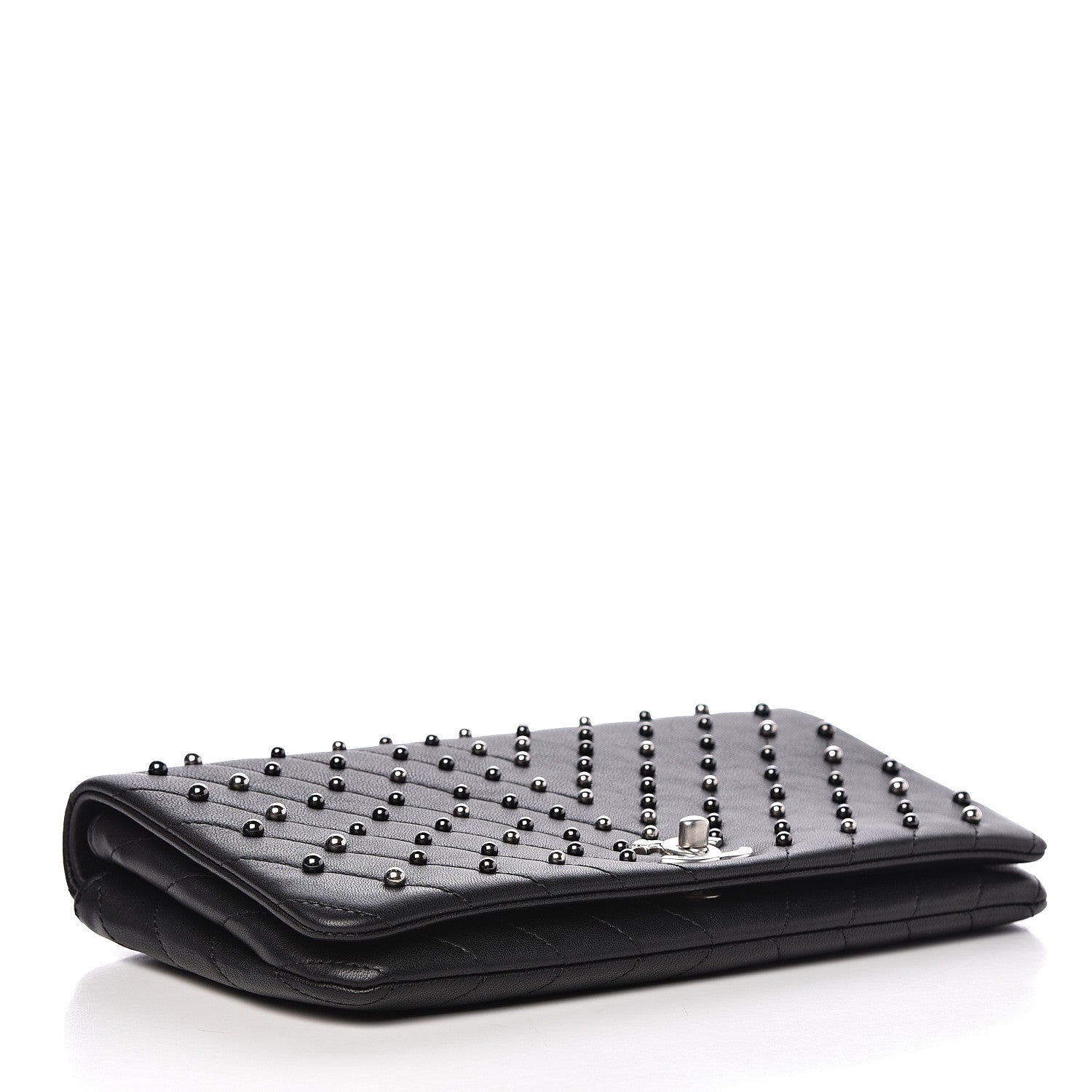 Chanel Lambskin Chevron Quilted Studded Stud Wars Flap Clutch Black 4 of 12