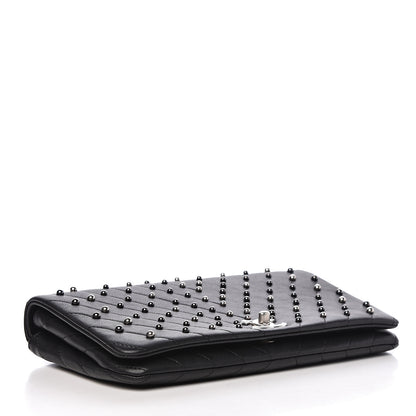 Chanel Lambskin Chevron Quilted Studded Stud Wars Flap Clutch Black 4 of 12