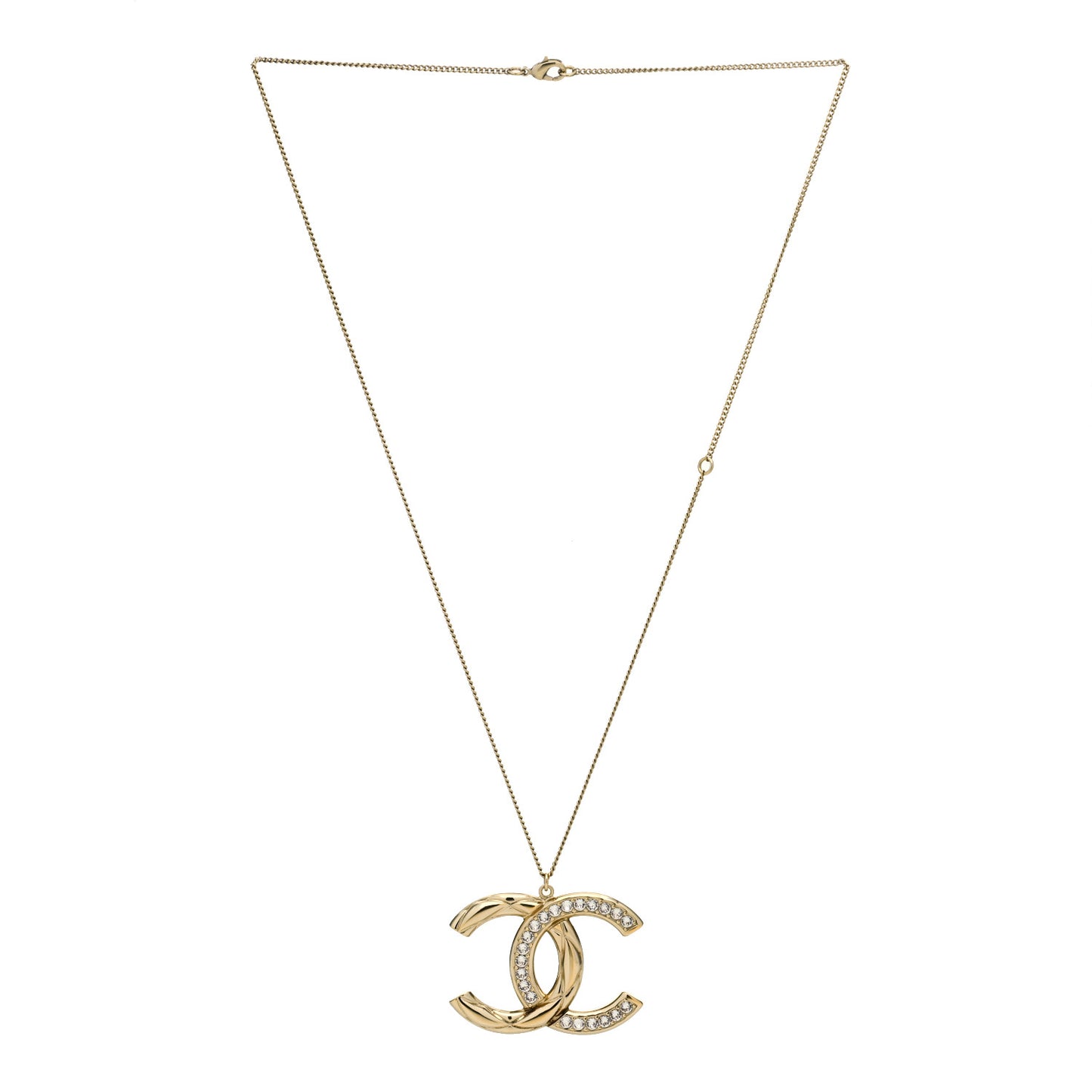 Crystal Metal Quilted CC Pendant Necklace Gold