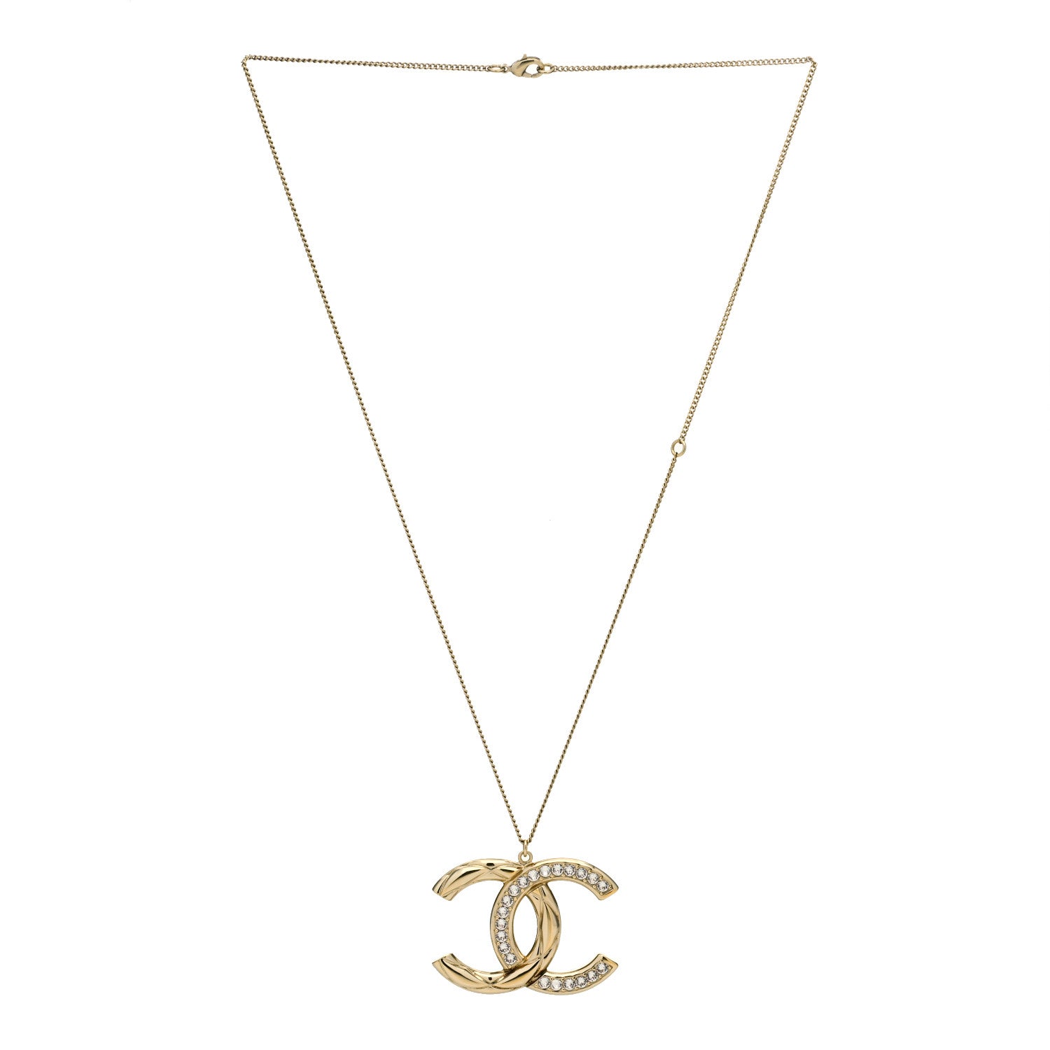 Chanel Crystal Metal Quilted CC Pendant Necklace Gold 3 of 5