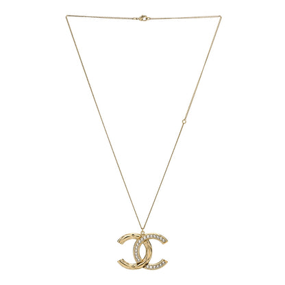 Chanel Crystal Metal Quilted CC Pendant Necklace Gold 3 of 5