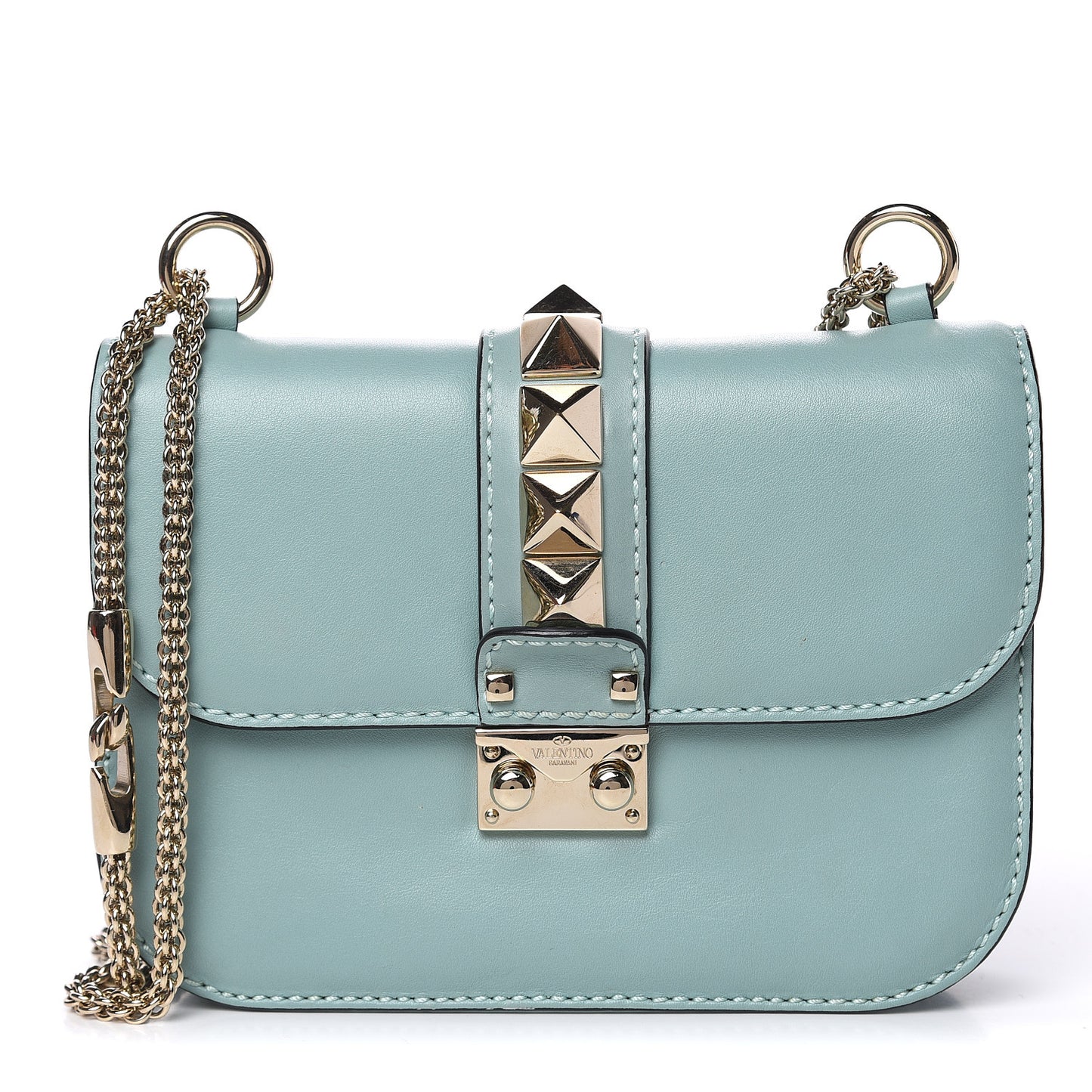 Vitello Small Glam Lock Rockstud Flap Light Blue