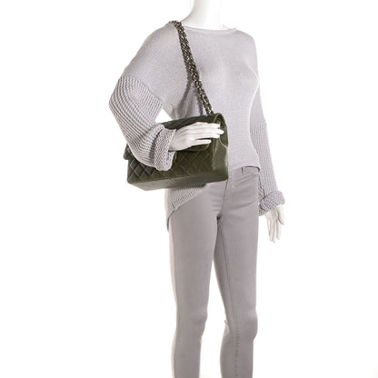 Chanel Caviar Quilted Jumbo Double Flap Dark Green 2 of 9