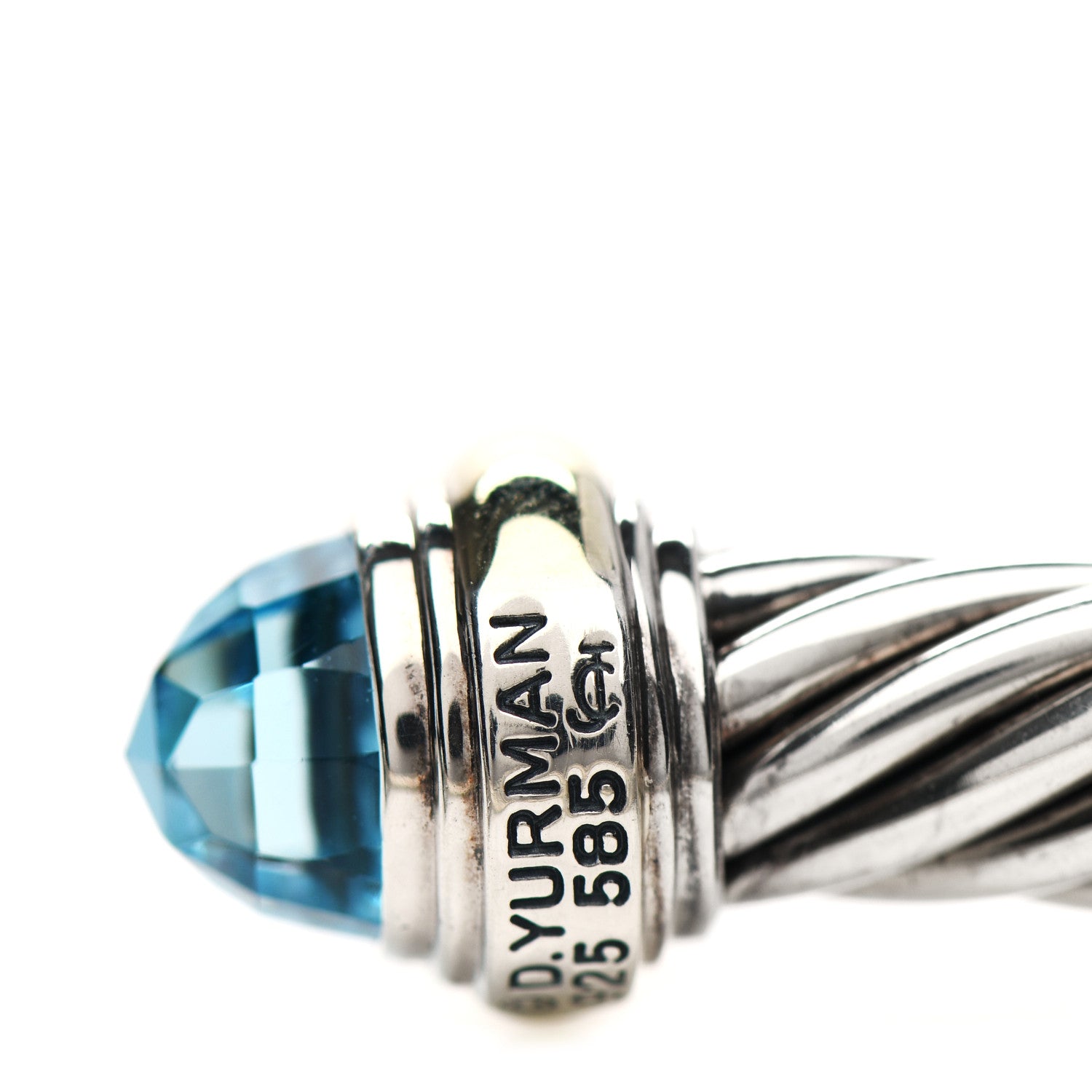 David Yurman Sterling Silver 14K Yellow Gold Blue Topaz 7mm Cable Classics Bracelet 5 of 5