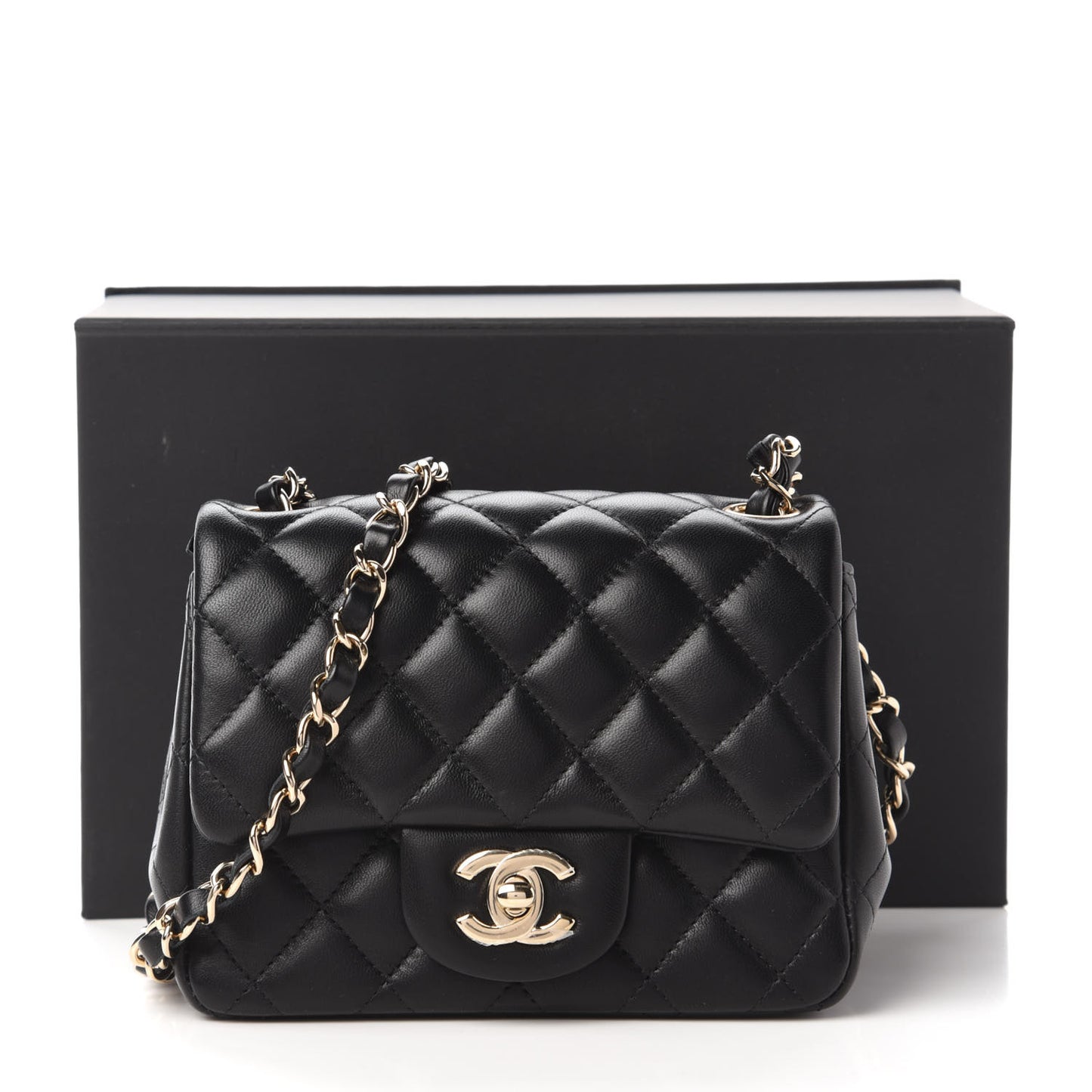 Lambskin Quilted Mini Square Flap Black