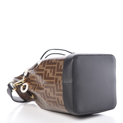 Fendi Glazed Fabric Vitello Grace F is Fendi FF 1974 Stamp Patch Grande Mon Tresor Bucket Bag Mogano Panna Black 4 of 9