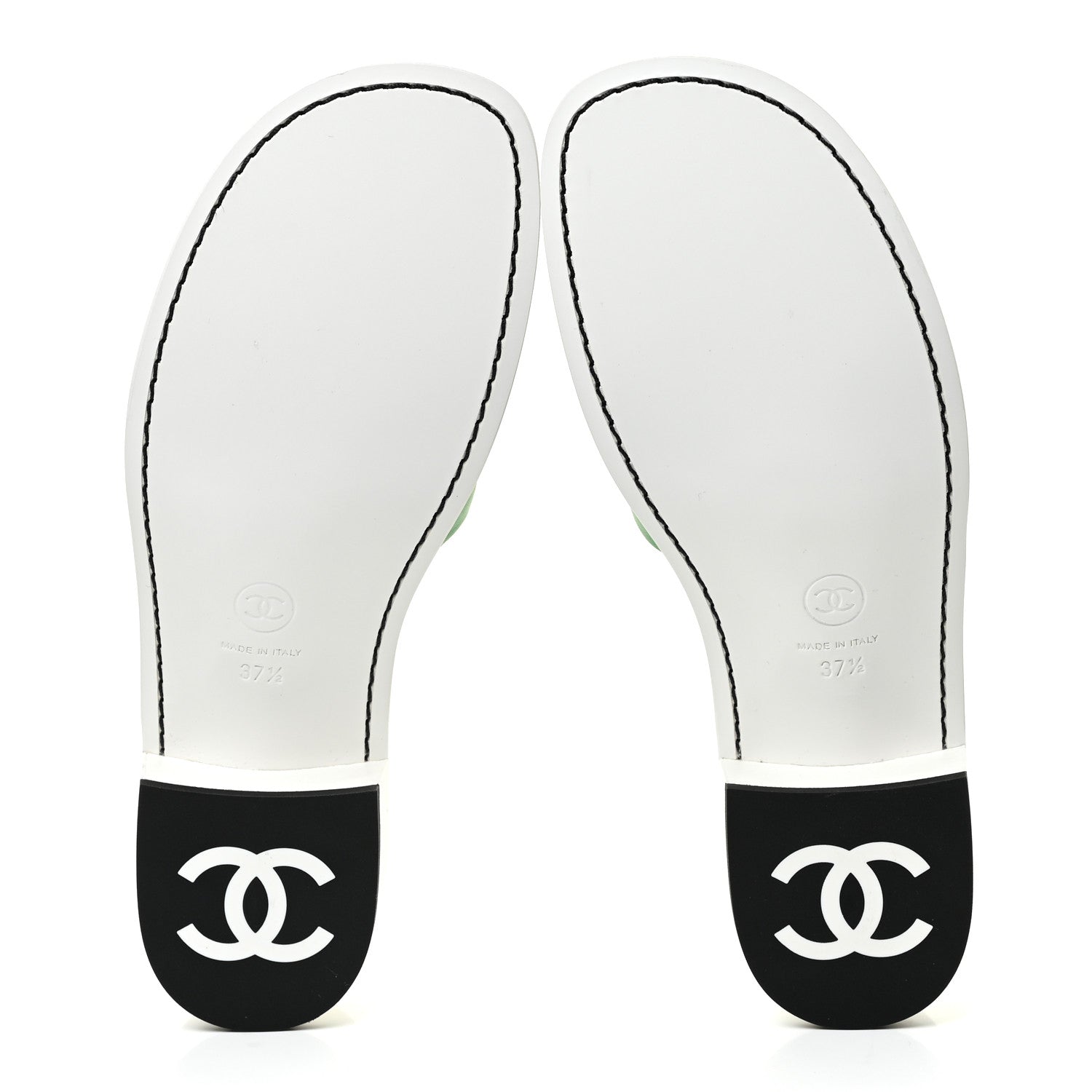 Chanel Lambskin CC Mules 37.5 White Green 5 of 12