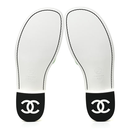 Chanel Lambskin CC Mules 37.5 White Green 5 of 12
