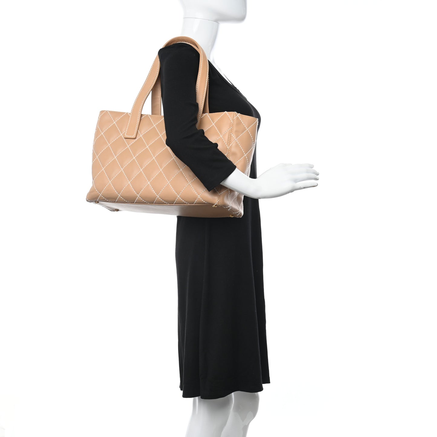 Calfskin Wild Stitch Medium Tote Beige