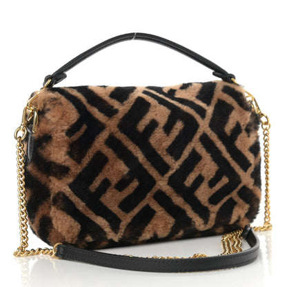 Fendi Shearling Vitello Dolce Macro FF 1974 Mini Baguette Tobacco Black 4 of 11
