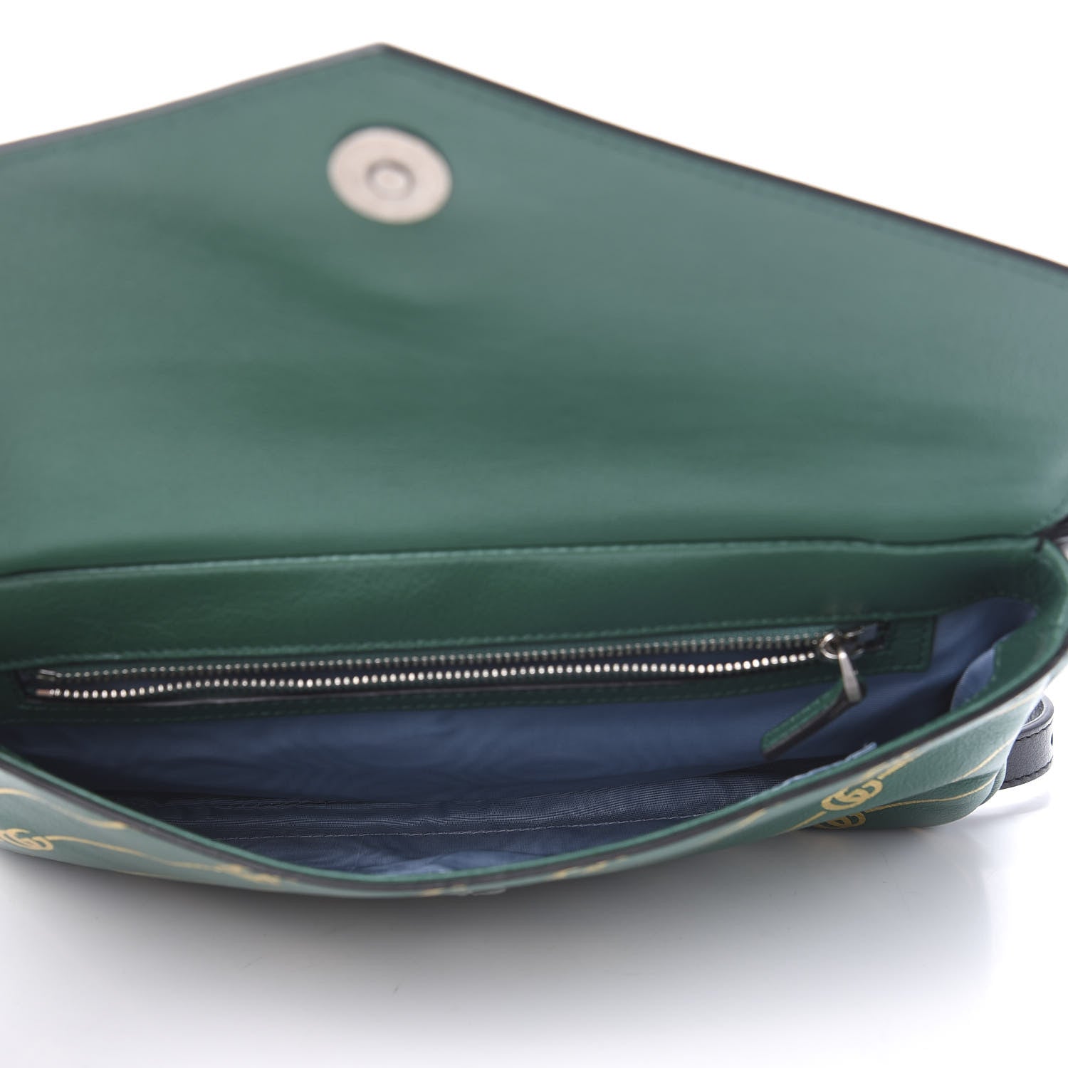 Gucci Calfskin Diagonal GG Medium Thiara Double Envelope Shoulder Bag Emerald Green Black 7 of 12