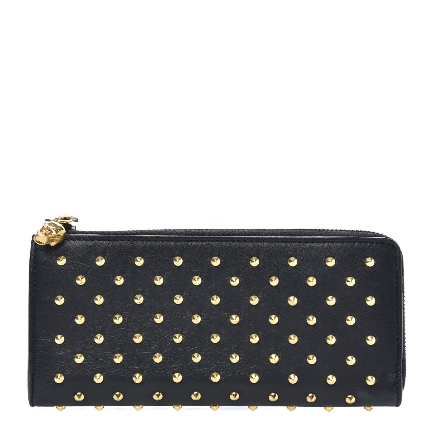Nappa Studded Skull Zip Around Wallet Black