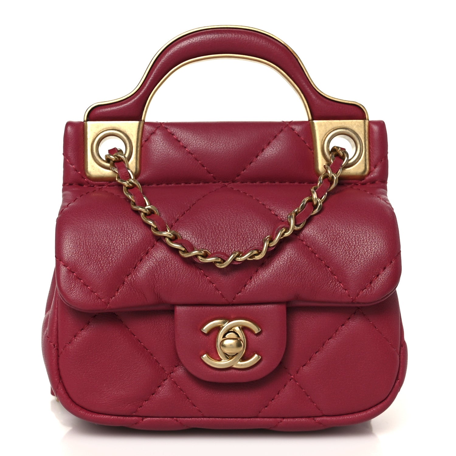 Chanel Calfskin Quilted Lady Handle Flap Card Holder With Chain Dark Pink 1 of 13