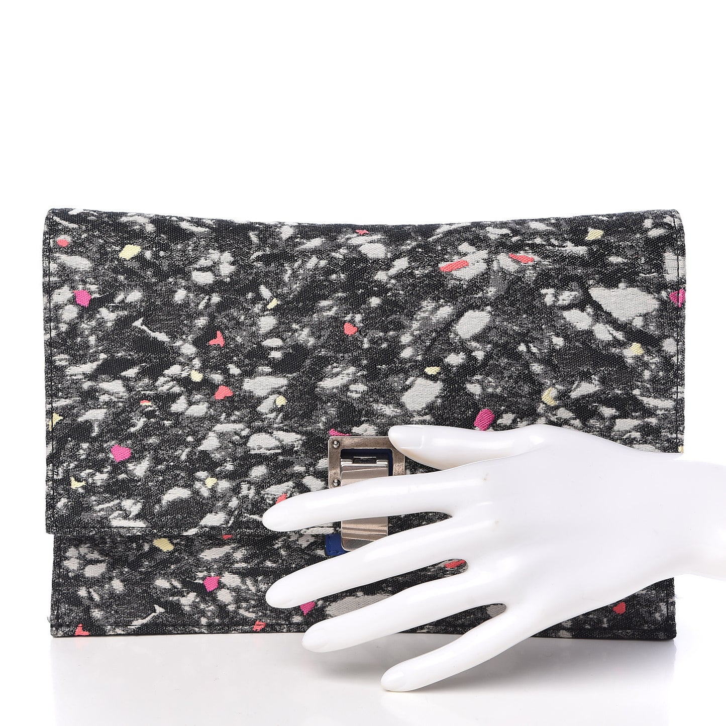 Canvas Carpet Print Lambskin Small Lunch Bag Clutch Charcoal Electric Blue