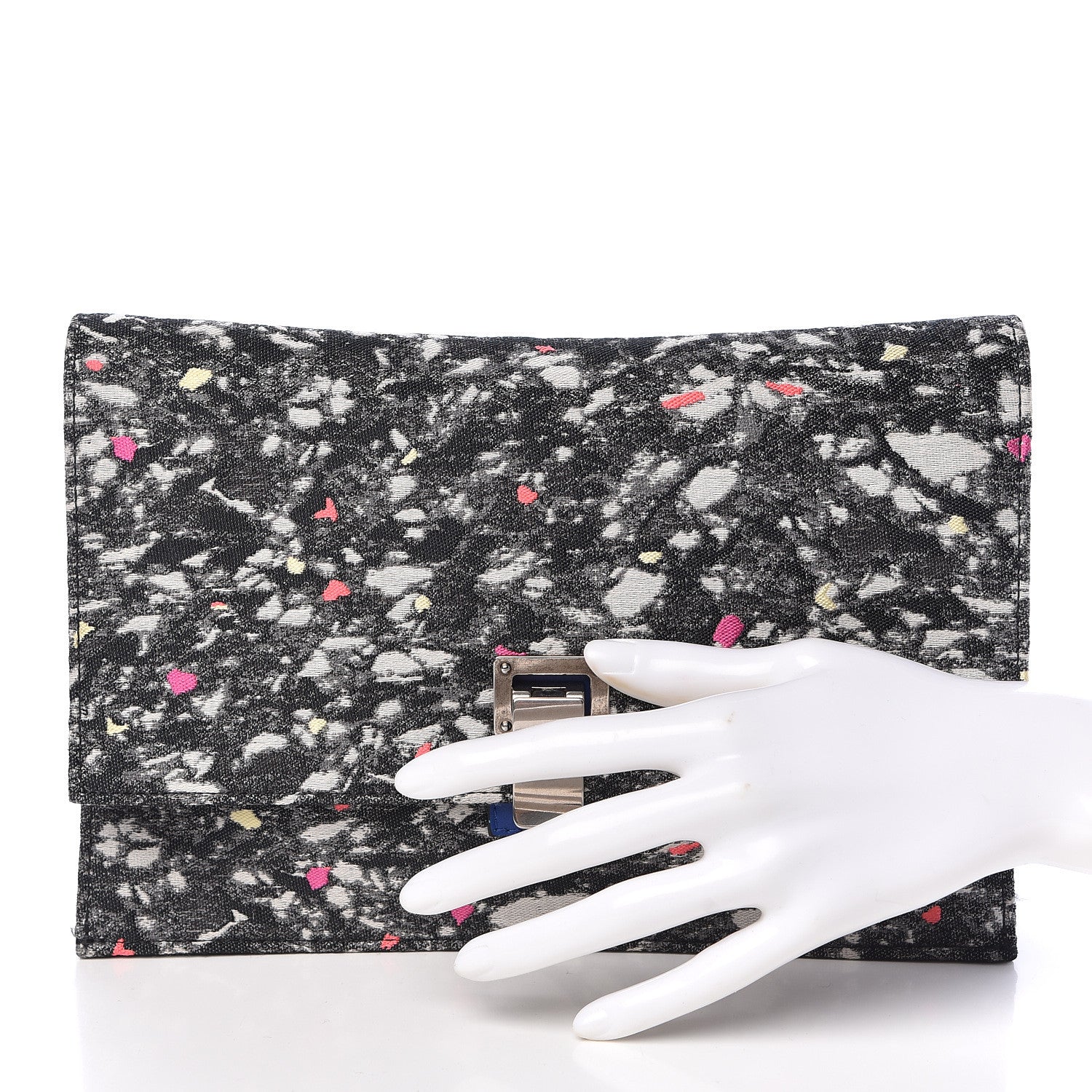 Proenza Schouler Canvas Carpet Print Lambskin Small Lunch Bag Clutch Charcoal Electric Blue 2 of 12