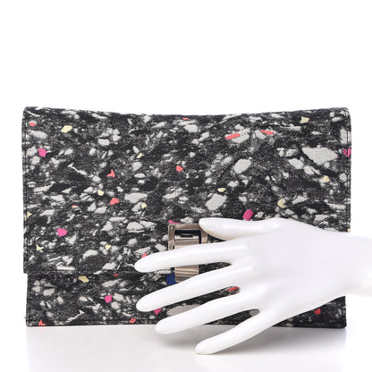 Proenza Schouler Canvas Carpet Print Lambskin Small Lunch Bag Clutch Charcoal Electric Blue 2 of 12