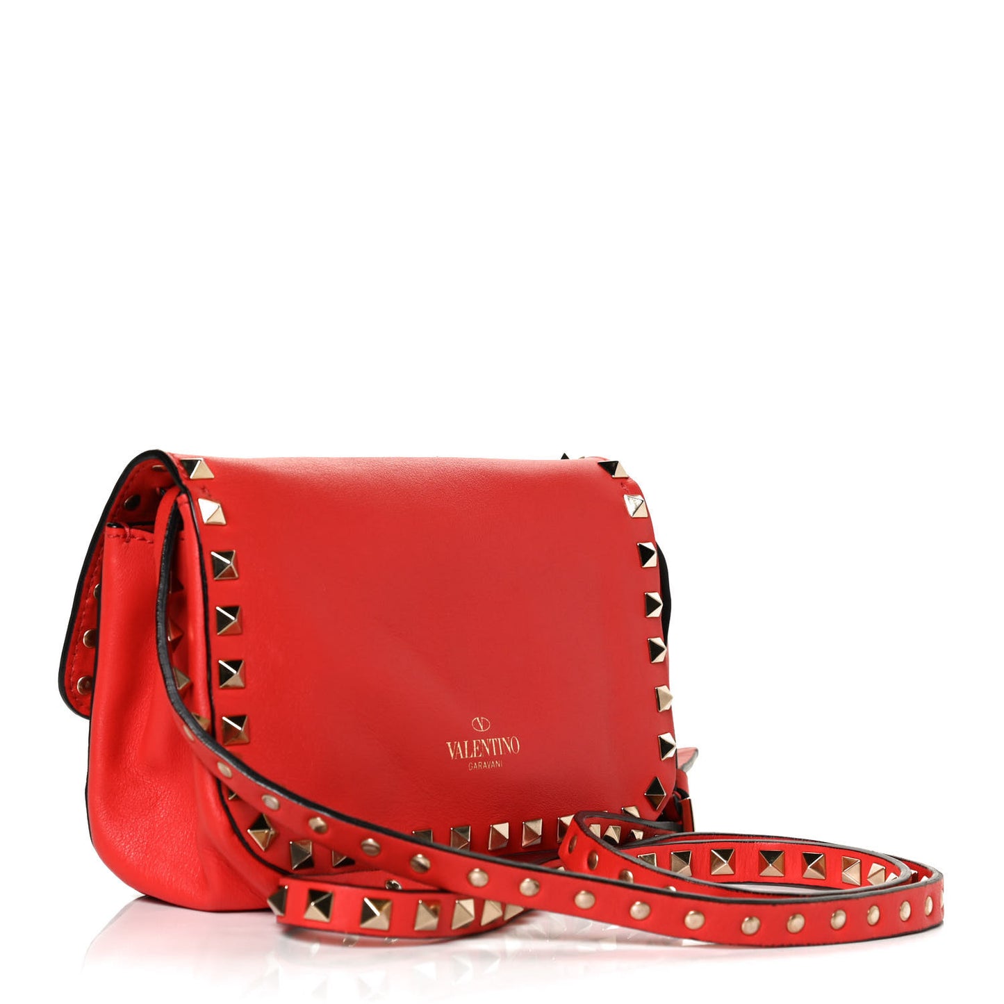 Vitello Mini Rockstud Flap Saddle Crossbody Bag Deep Orange