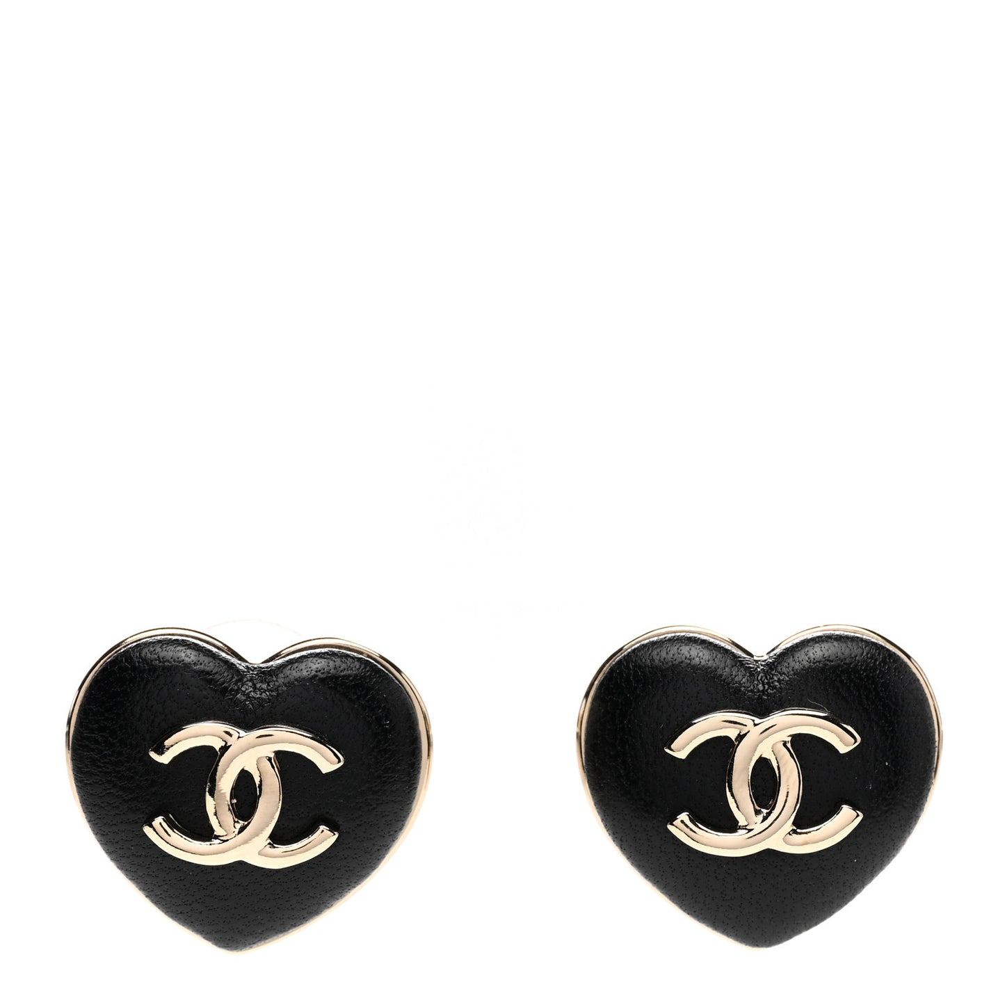 Lambskin CC Heart Earrings Black Gold