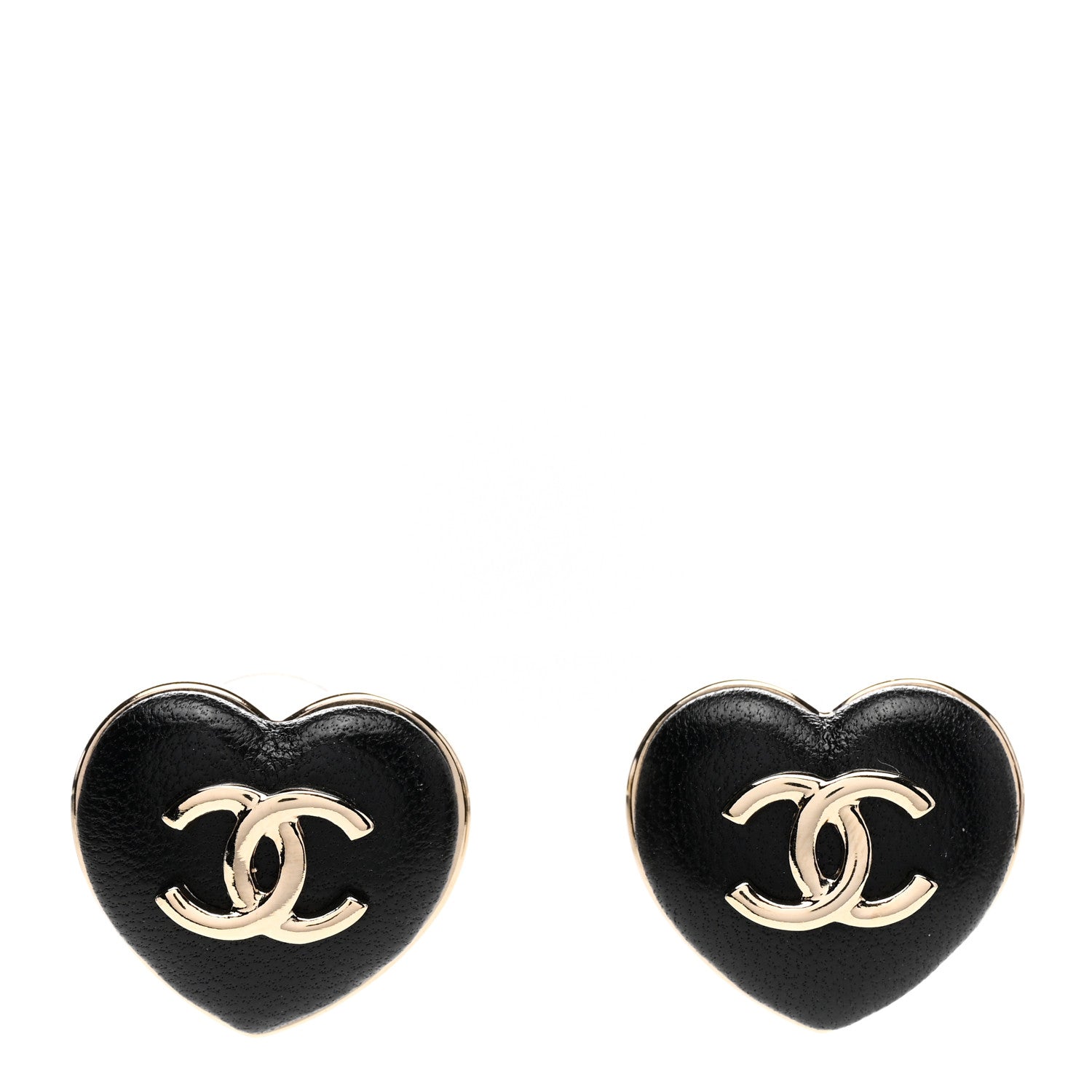 Chanel Lambskin CC Heart Earrings Black Gold 1 of 5