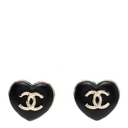 Chanel Lambskin CC Heart Earrings Black Gold 1 of 5