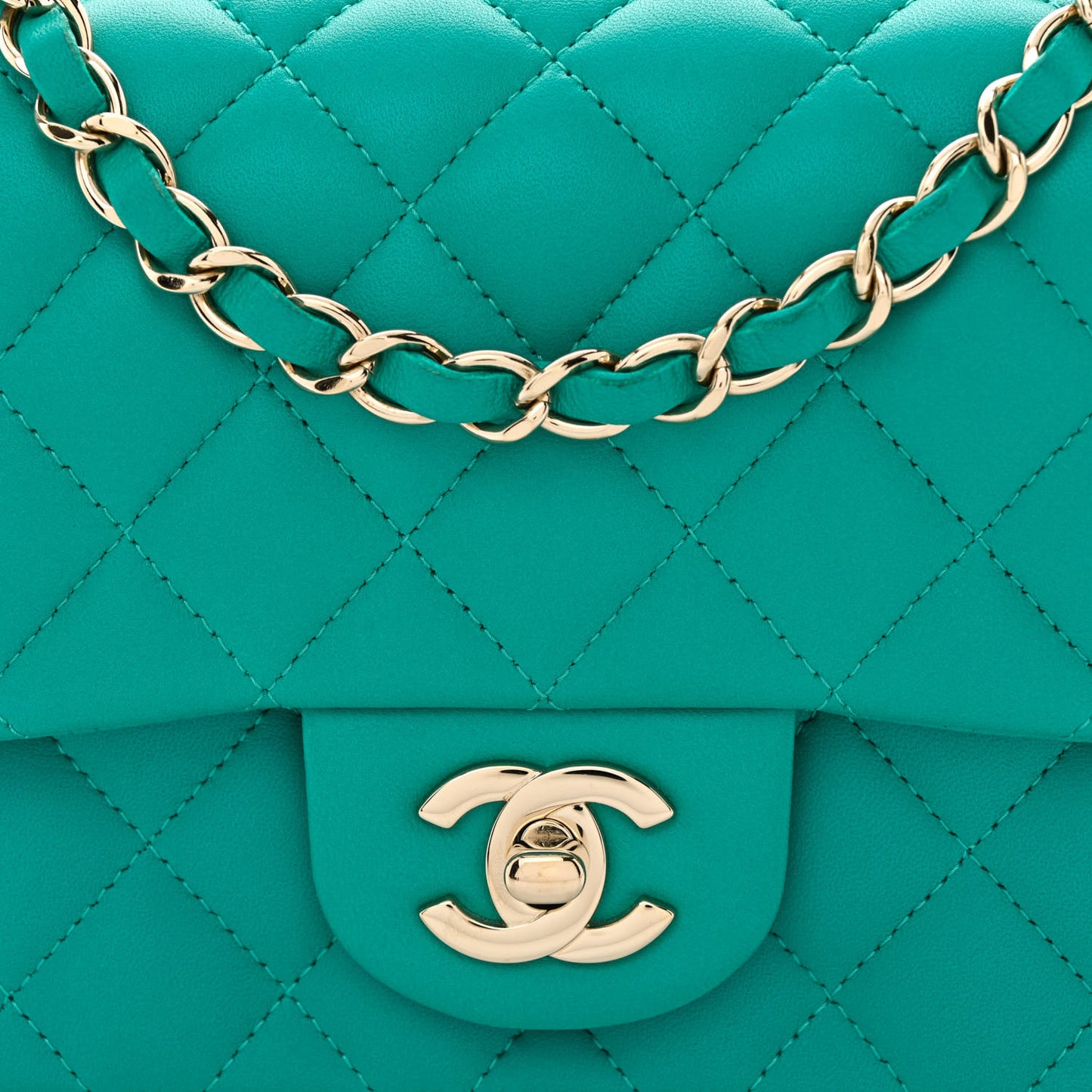 Lambskin Quilted Mini Square Flap Turquoise