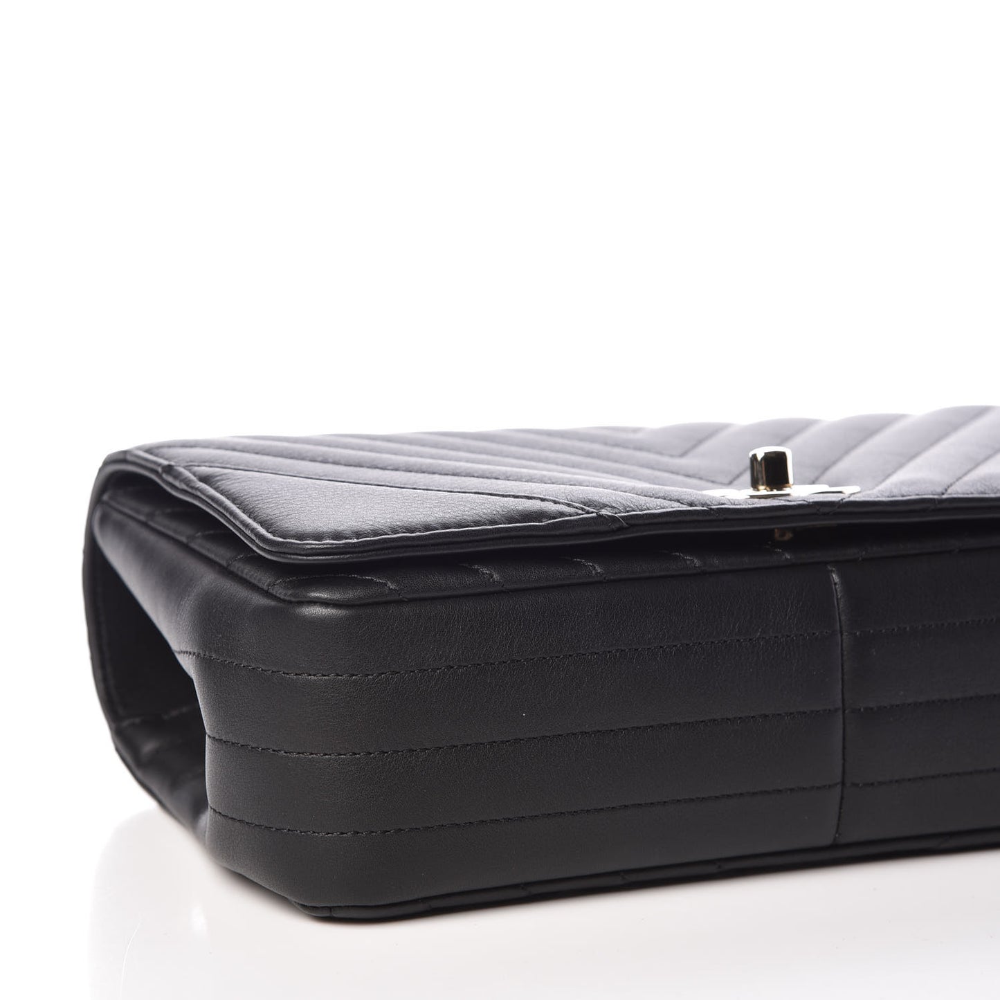 Calfskin Chevron Quilted Statement Flap Black