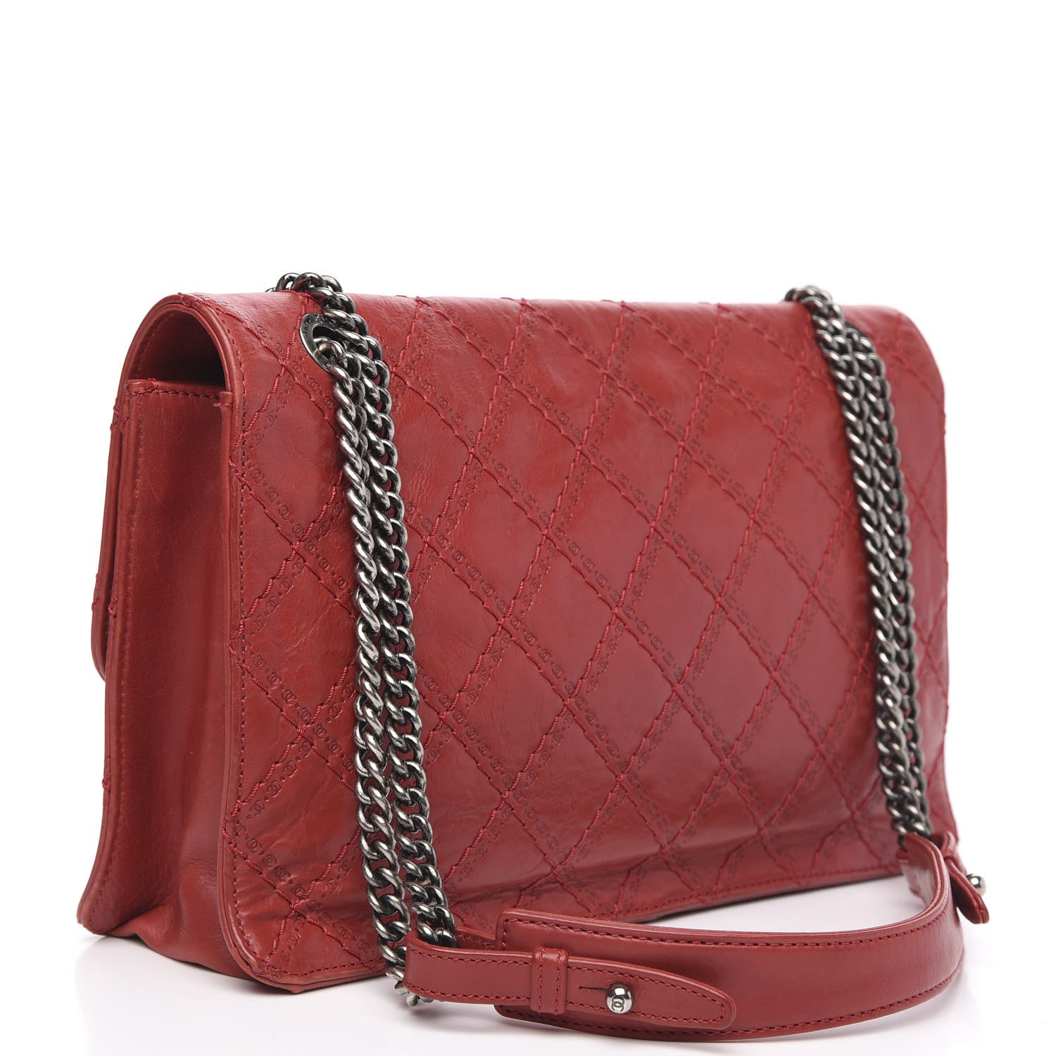 Chanel Aged Calfskin Embossed Logo Quilted 2.55 Reissue 227 Flap Red 3 of 16