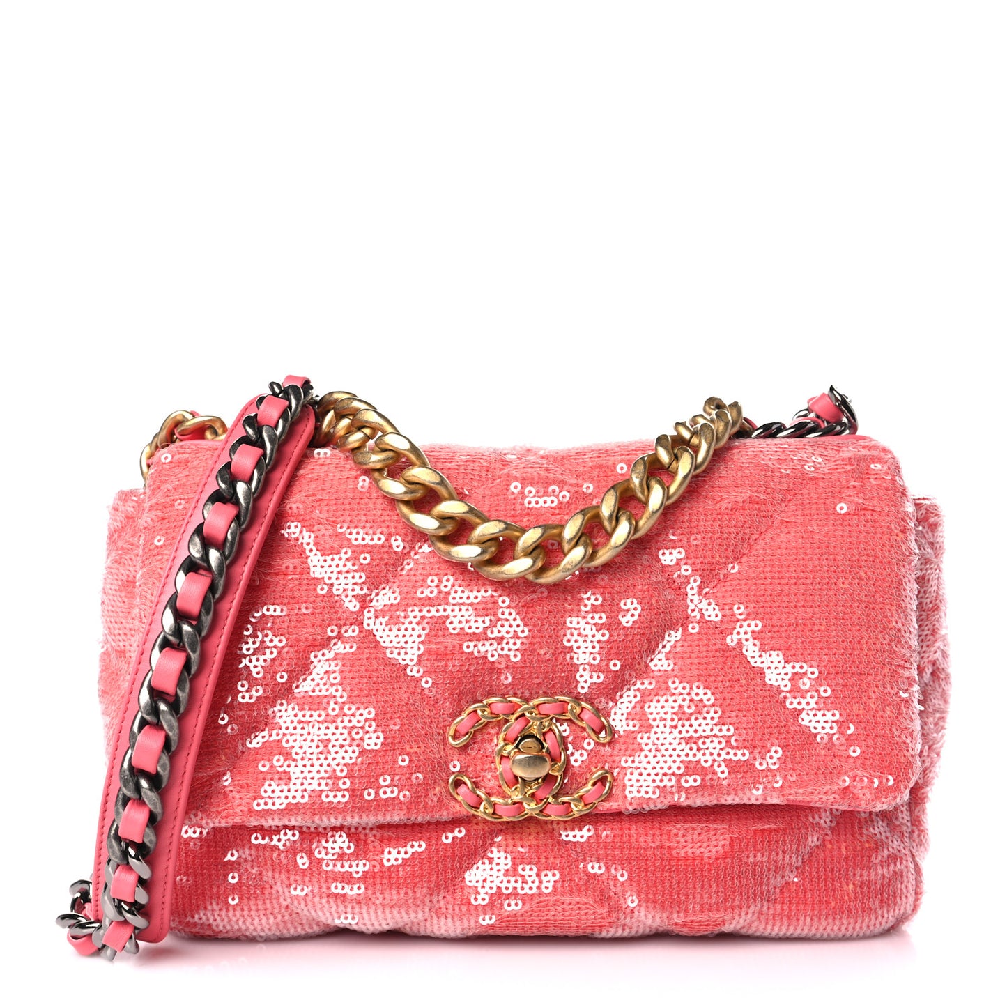 Sequin Quilted Medium Chanel 19 Flap Coral