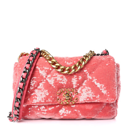 Chanel Sequin Quilted Medium Chanel 19 Flap Coral 1 of 10