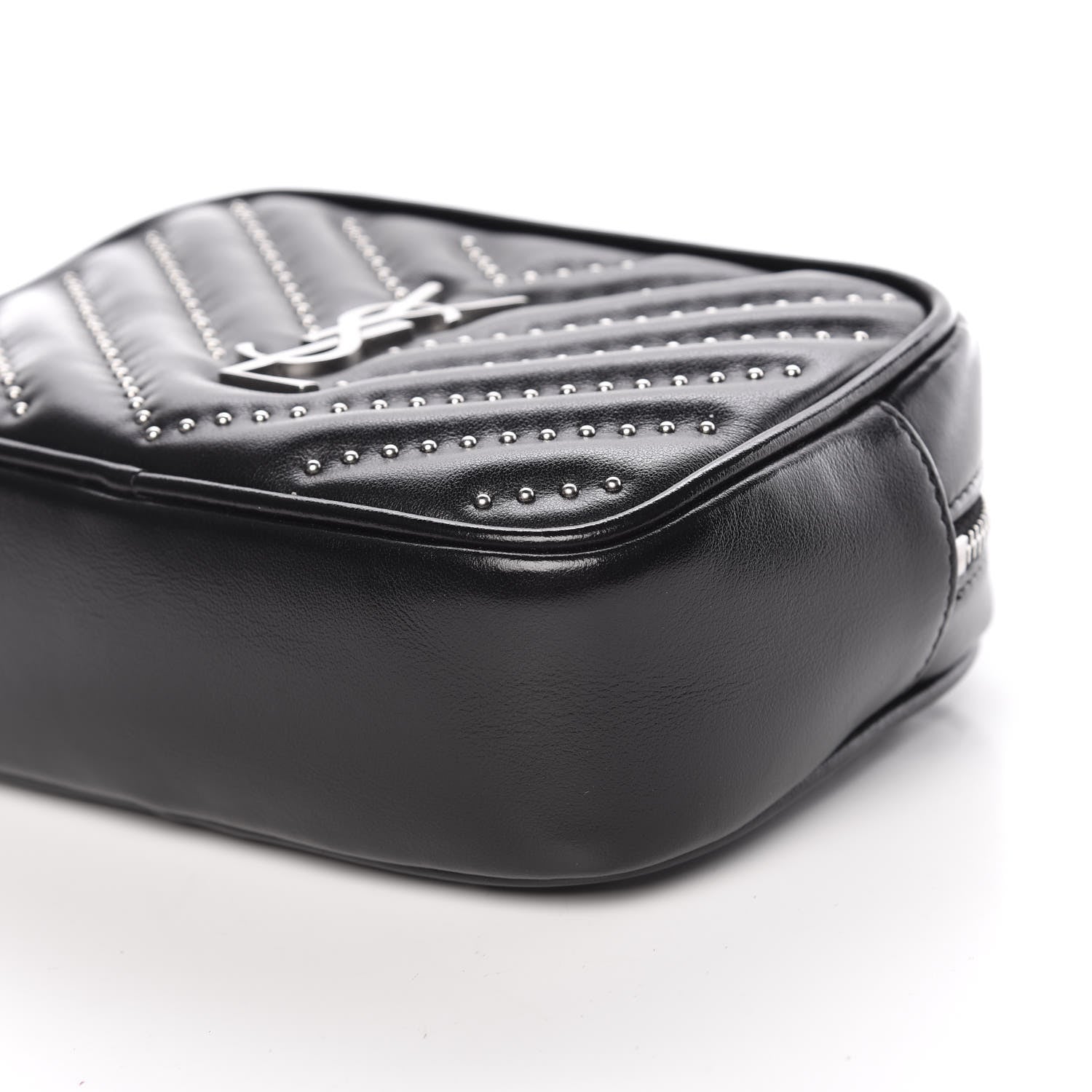 Saint Laurent Calfskin Matelasse Studded Monogram Lou Belt Bag Black 9 of 11