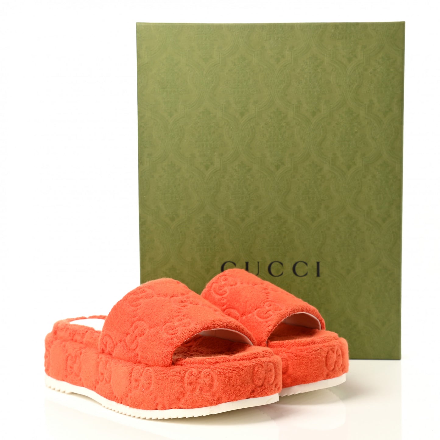 Terry Cloth GG Monogram Angelina Platform 55mm Slide Sandals 40 Deep Orange