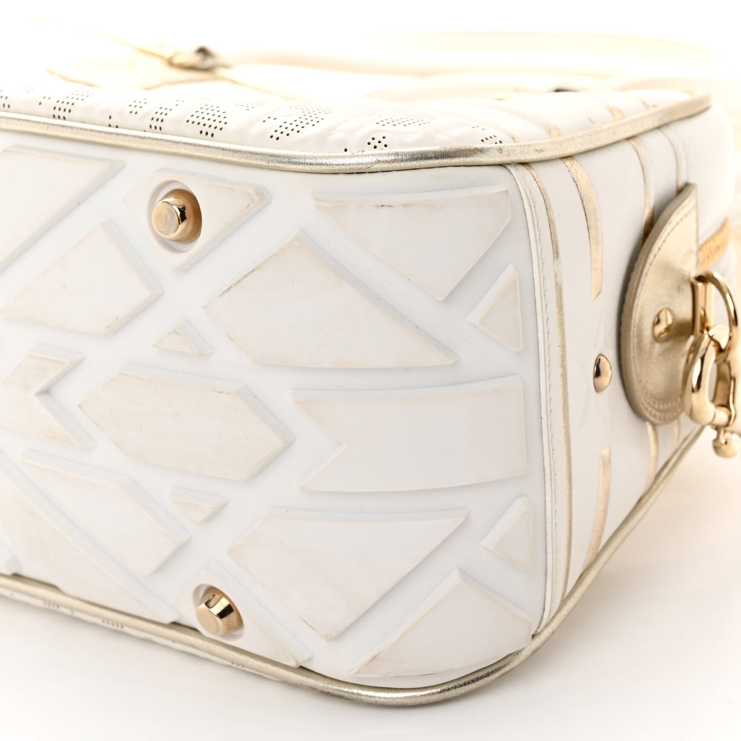 Perforated Calfskin Medium Dior Vibe Classic Bowling Bag White Gold