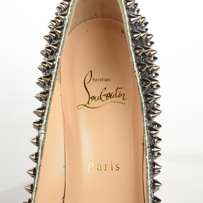 Christian Louboutin Glitter Pigalle Spikes 100 Pumps 38.5 Silver Gun Metal 7 of 7