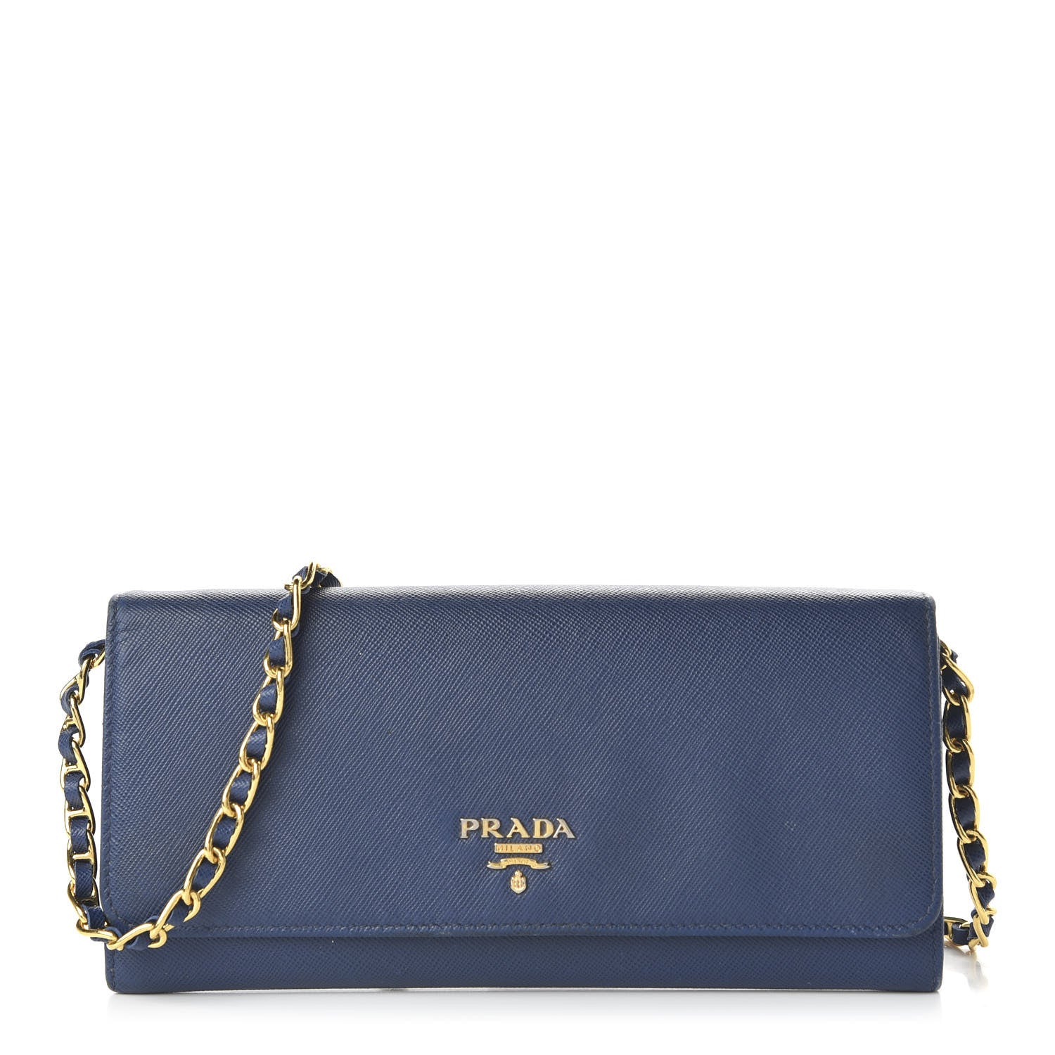 Prada Saffiano Metal Oro Chain Wallet Bleuette 1 of 9