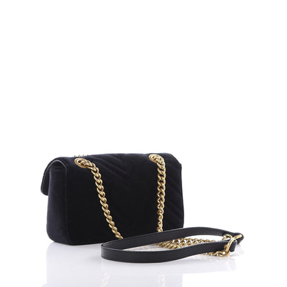 Gucci Velvet Matelasse Mini GG Marmont Shoulder Bag Black 2 of 9