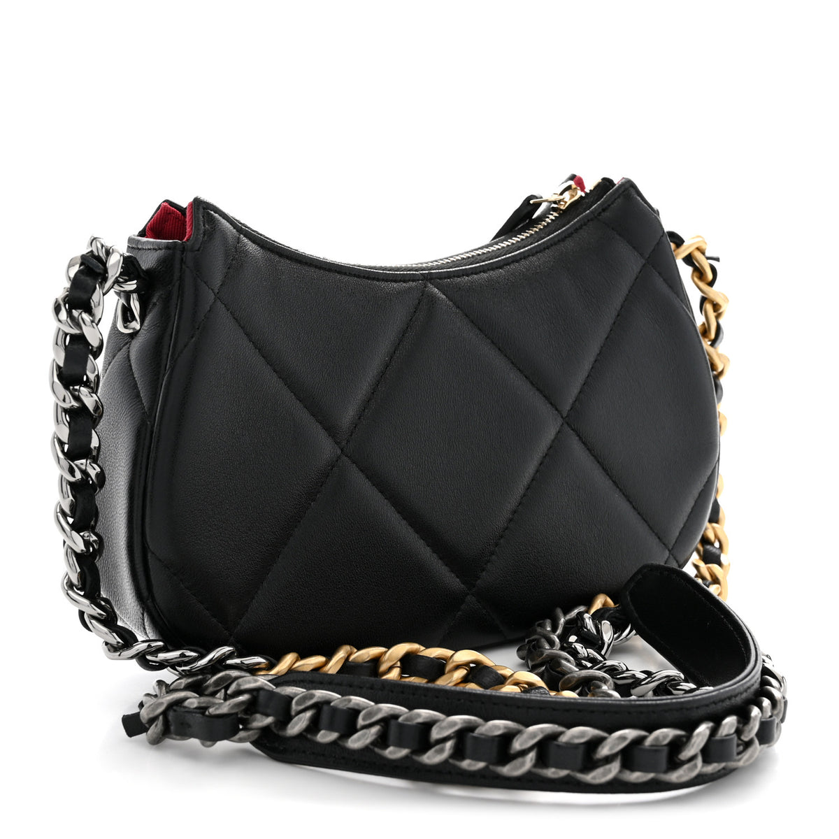 Lambskin Quilted Chanel 19 Hobo Clutch With Chain Black