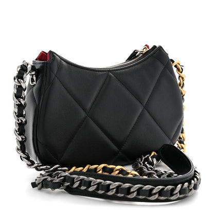 Chanel Lambskin Quilted Chanel 19 Hobo Clutch With Chain Black 3 of 10