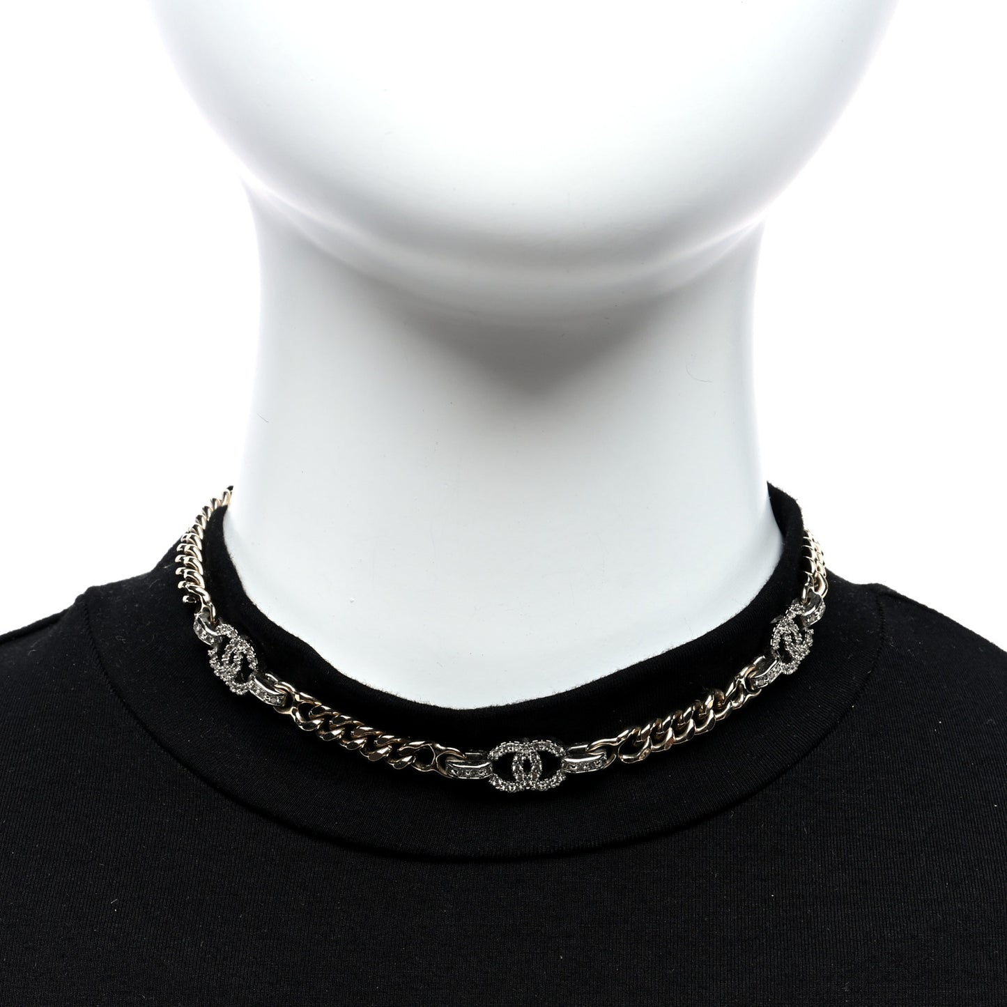 Crystal CC Chain Links Choker Necklace Gold