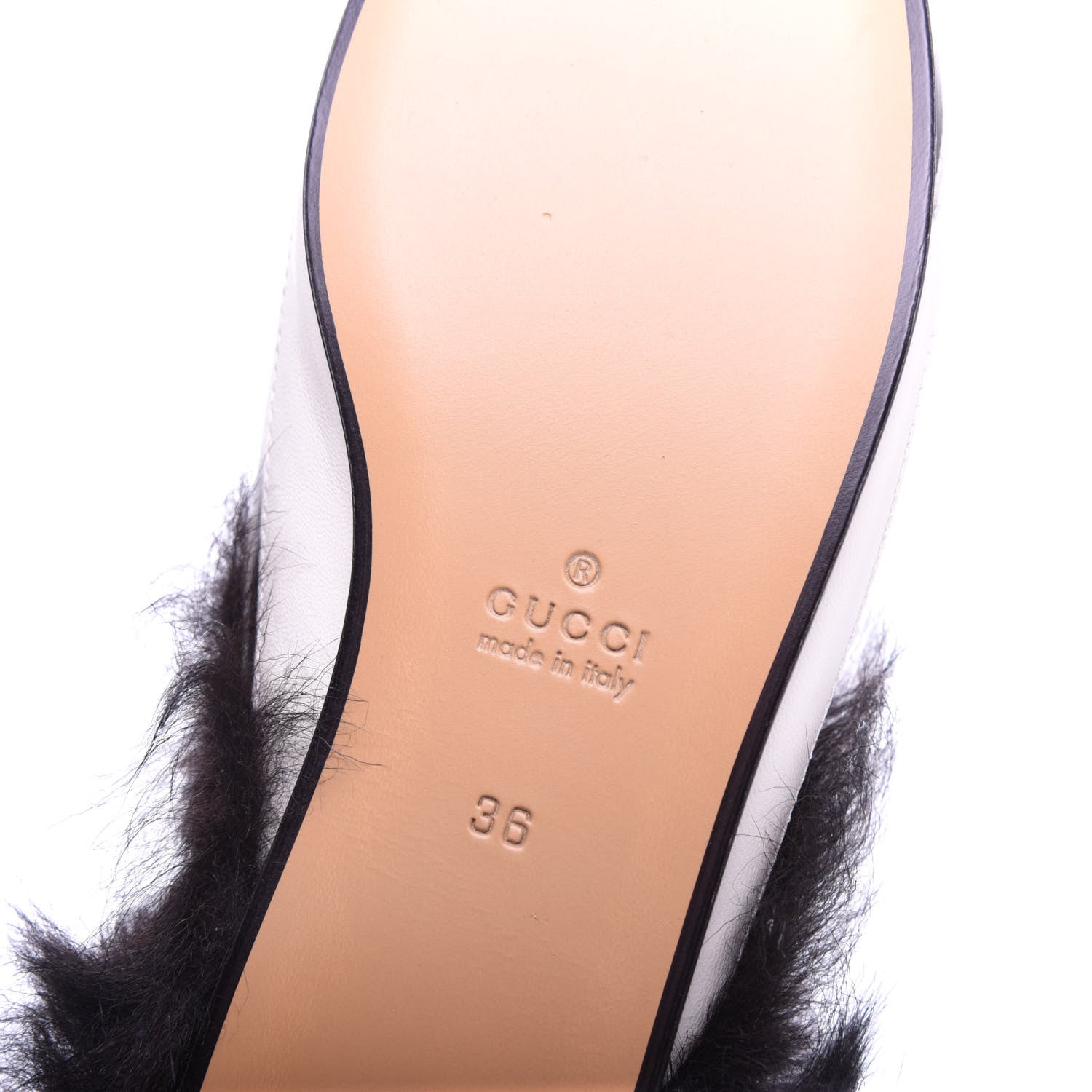 Gucci Malaga Kid Fur Zebra Inlay Womens Princetown Slippers 36 Mystic White Black 6 of 7
