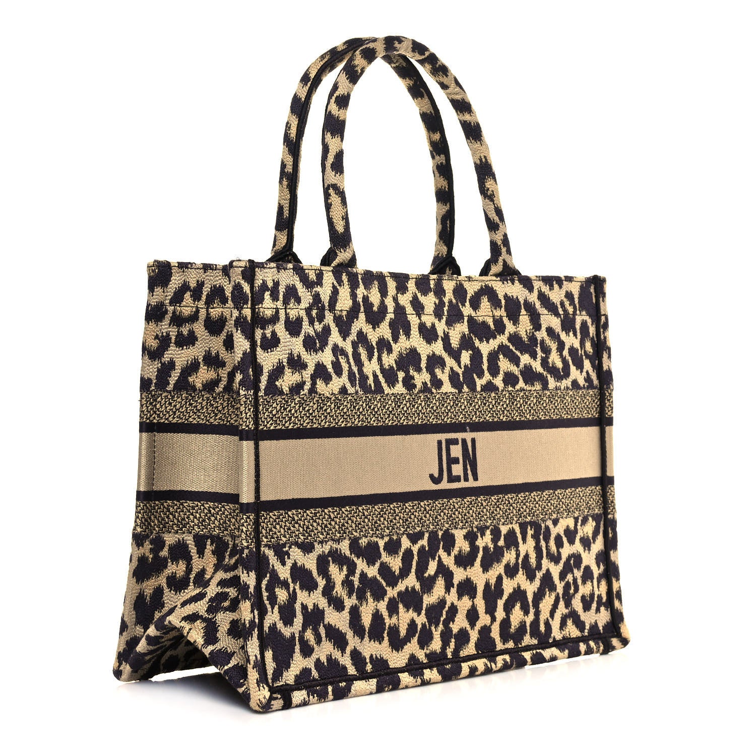 Christian Dior Canvas Mizza Embroidered Medium Leopard Book Tote Beige 3 of 14