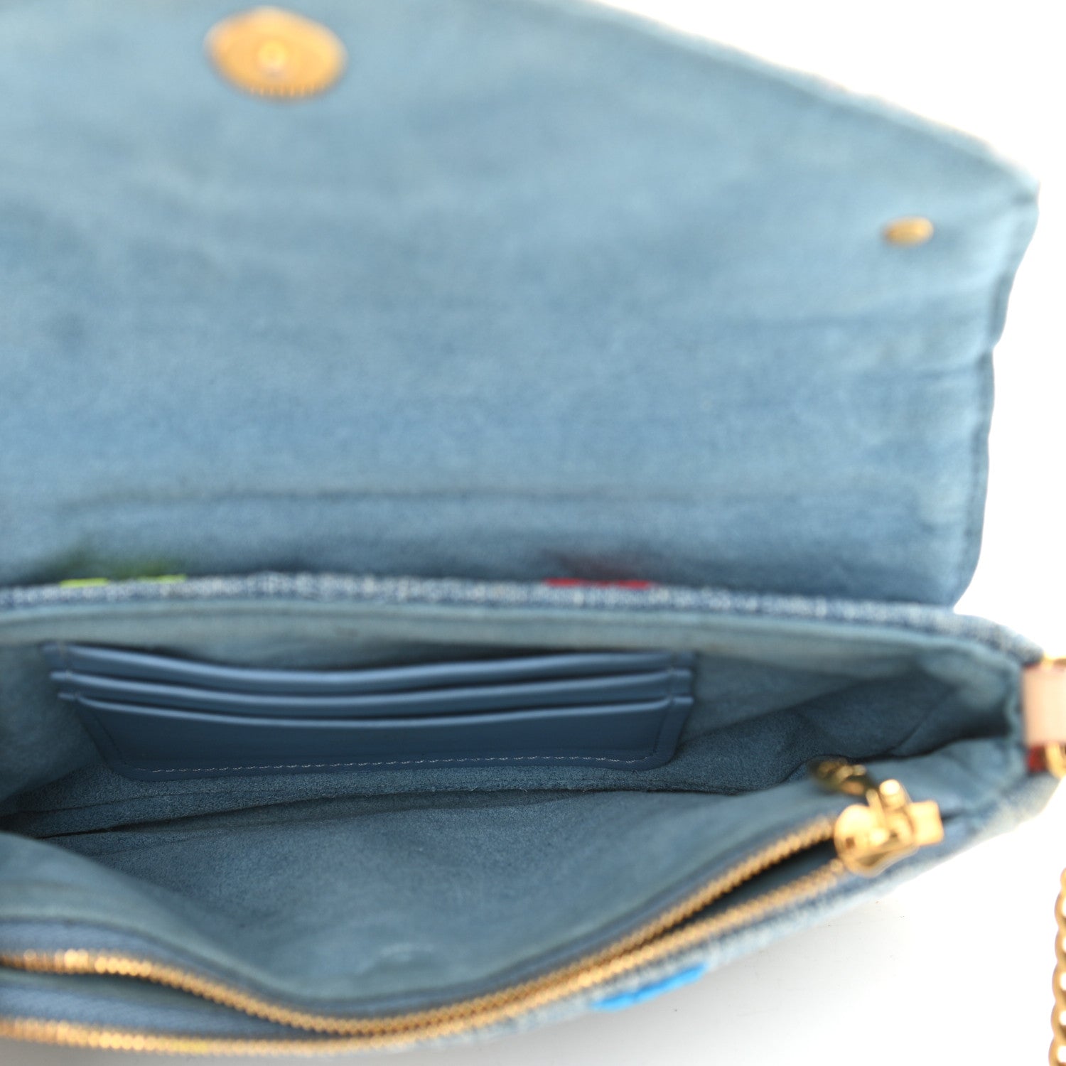 Louis Vuitton Embroidered Monogram Denim New Wave Chain Pochette Blue 5 of 14